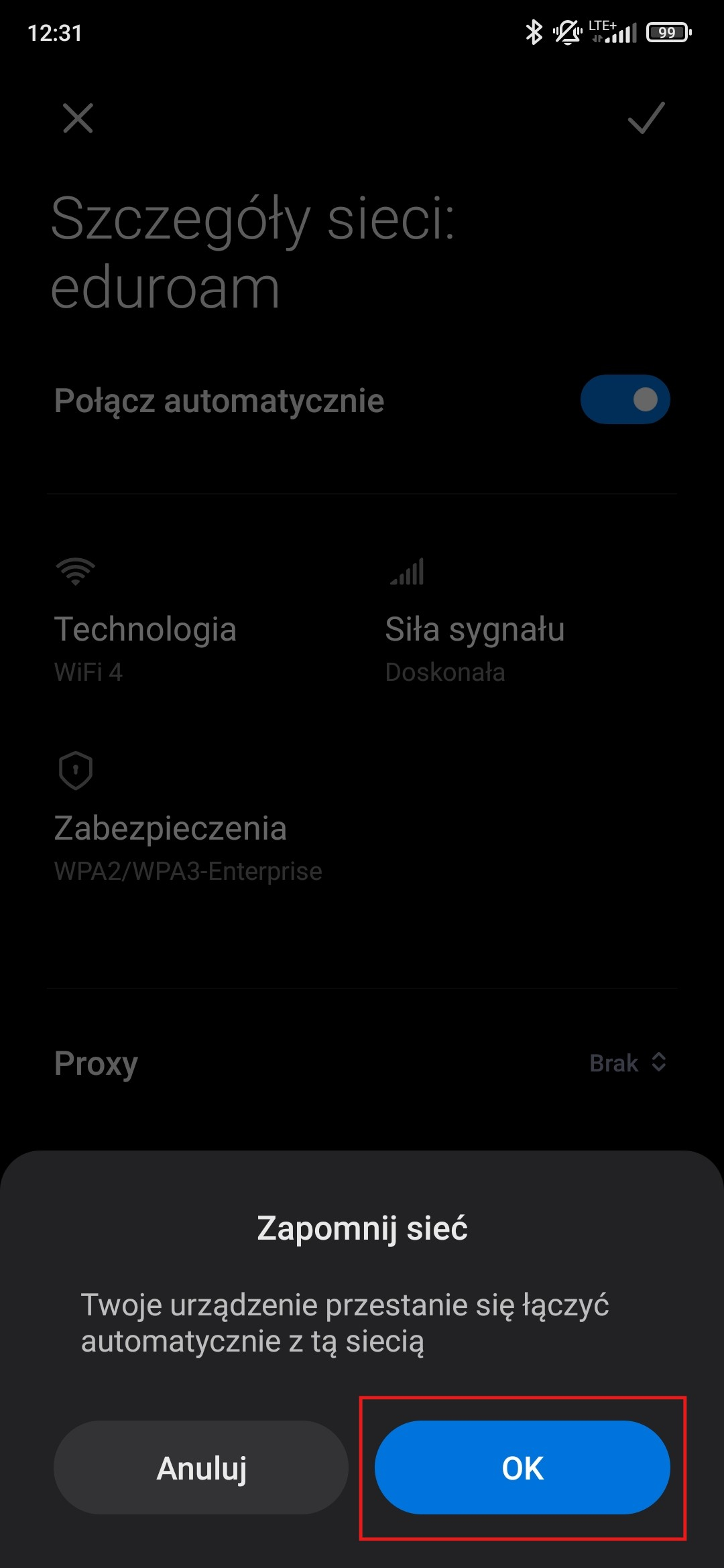 Potwierdzenie usunięcia sieci