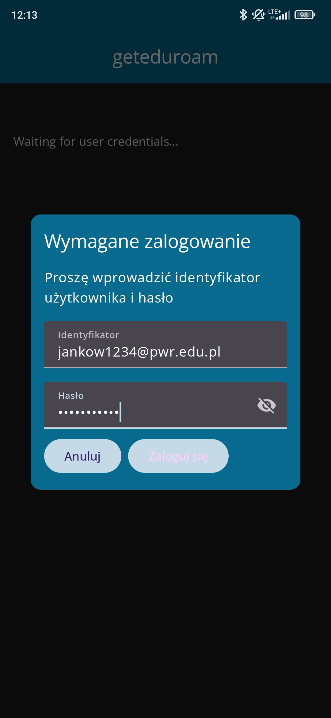Wypełnienie poświadczeń
