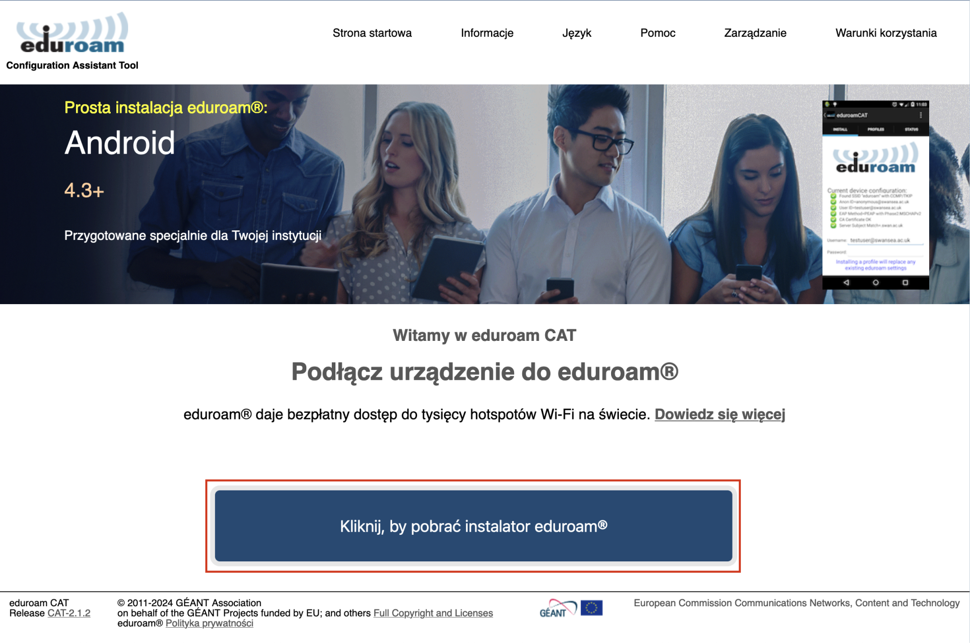 Strona cat.eduroam.org
