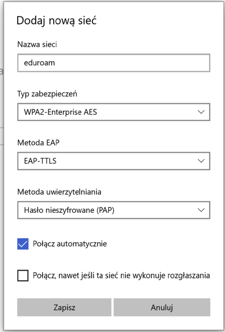Dodanie profilu WiFi