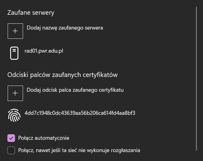 Dodawanie profilu Wi-Fi