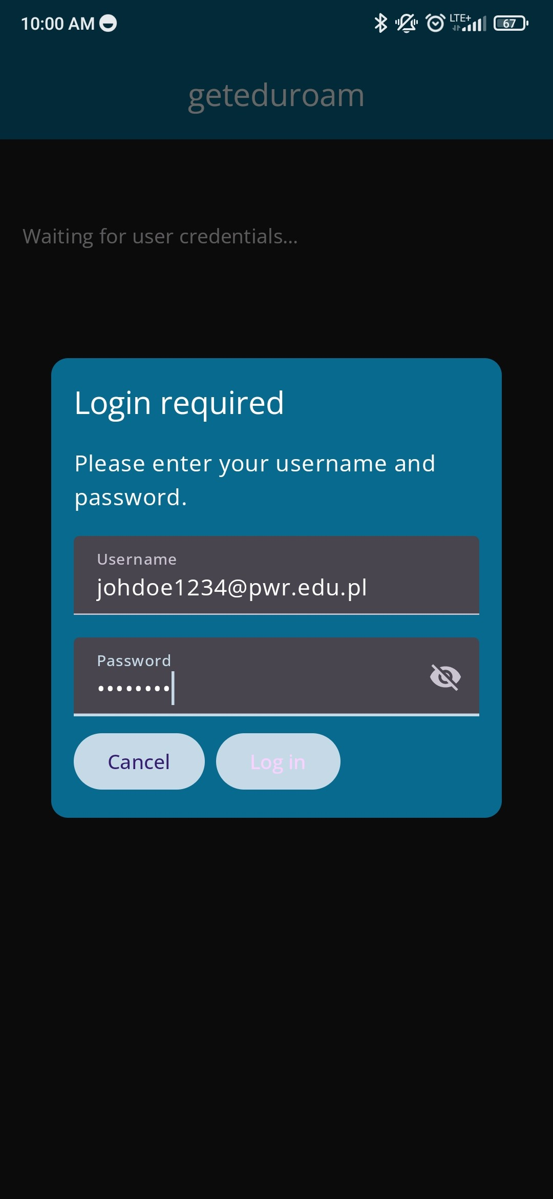 Entering credentials