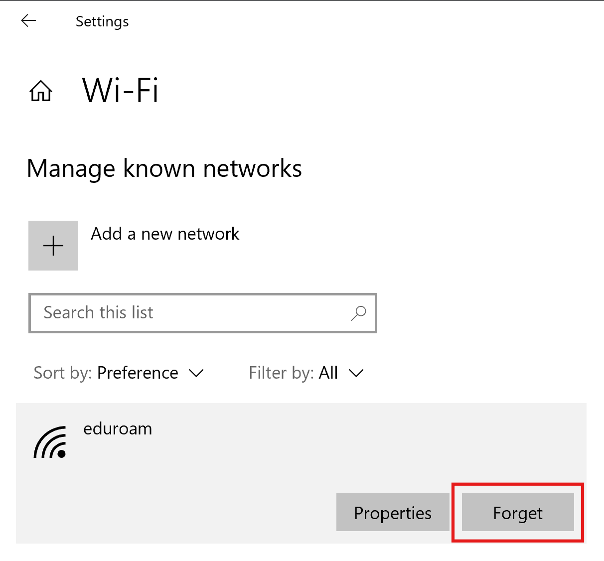 Forget old eduroam profiles