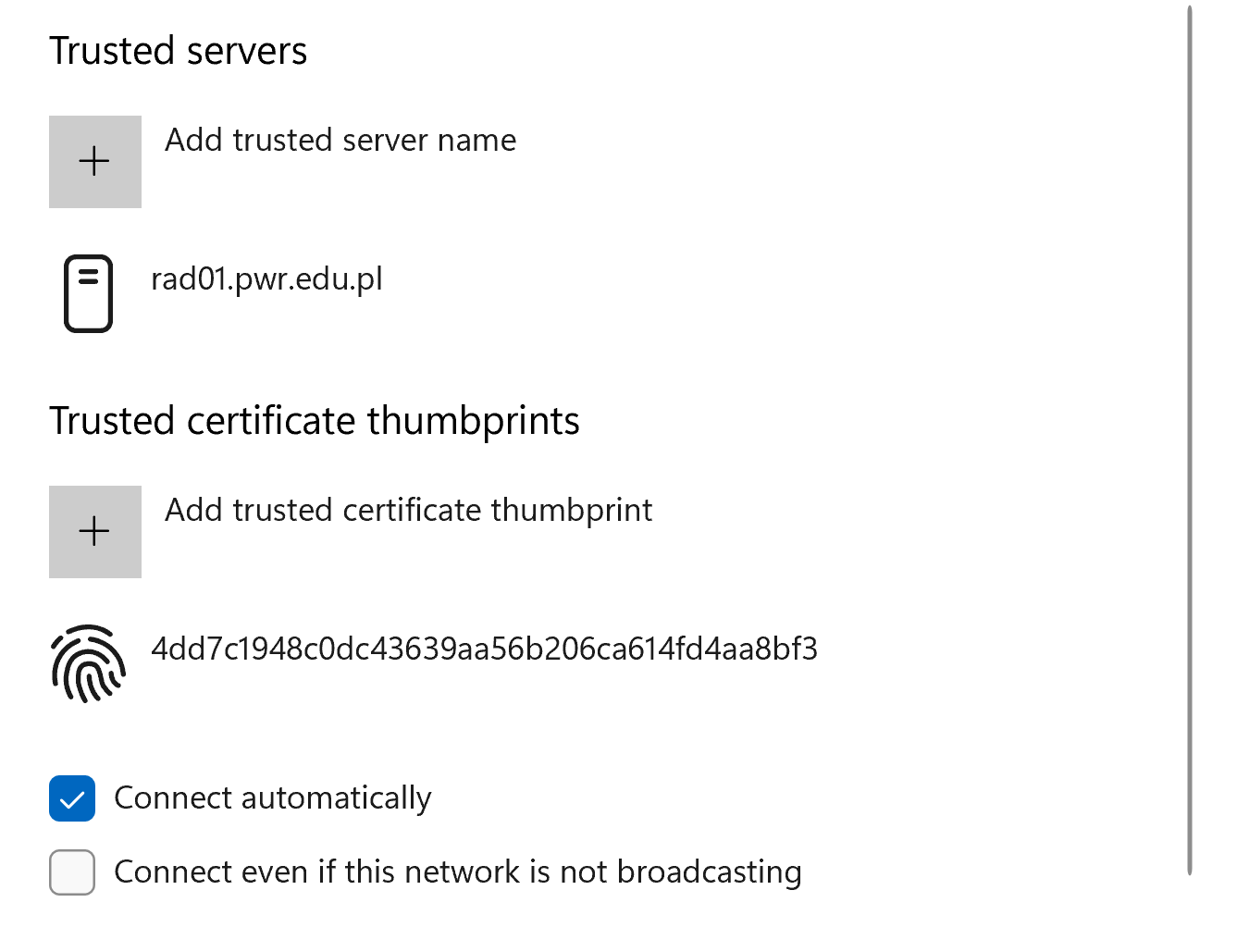 Add new network profile 2/2